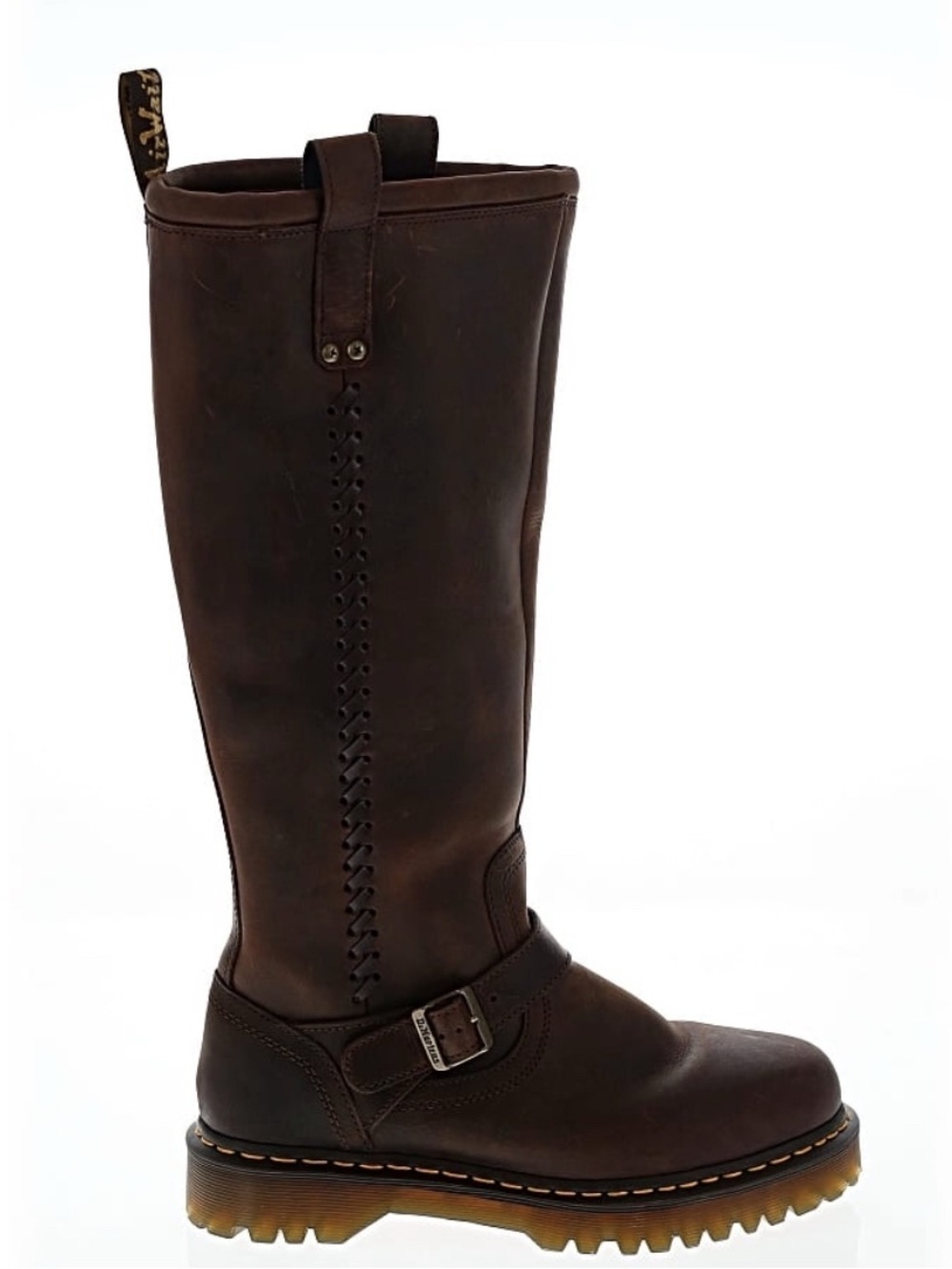 Brown knee-high Doc Marten boots